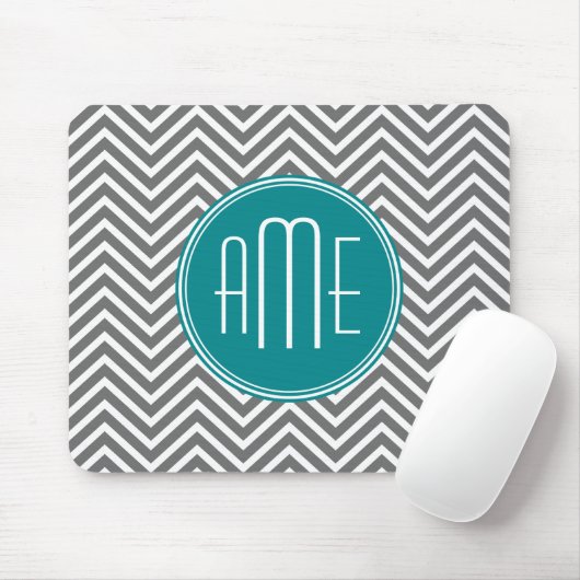 Aquamarine Karkohle Chevrons Custom Monogram Mousepad (Mit Mouse)