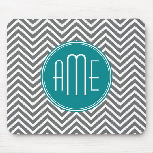 Aquamarine Karkohle Chevrons Custom Monogram Mousepad (Vorne)