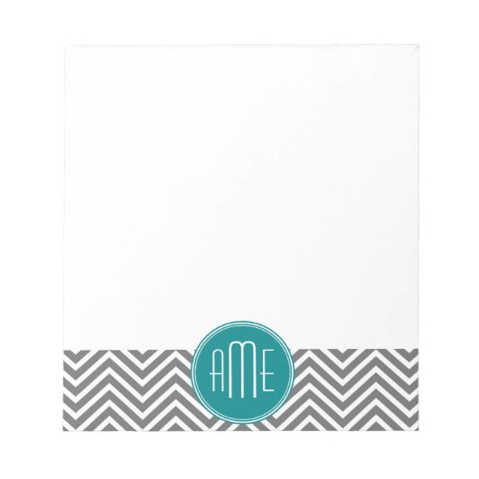Aquamarine Karkohle Chevrons Custom Monogram Notizblock (Vorderseite)