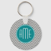 Aquamarine Karkohle Chevrons Custom Monogram Schlüsselanhänger (Vorderseite)
