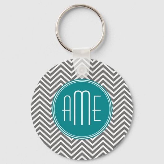 Aquamarine Karkohle Chevrons Custom Monogram Schlüsselanhänger (Vorderseite)