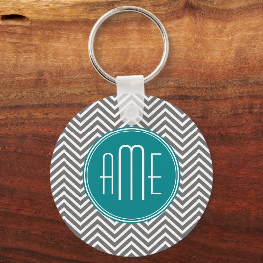 Aquamarine Karkohle Chevrons Custom Monogram Schlüsselanhänger (Vorderseite)