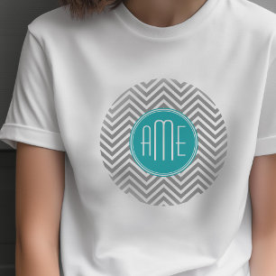 Aquamarine Karkohle Chevrons Custom Monogram T-Shirt