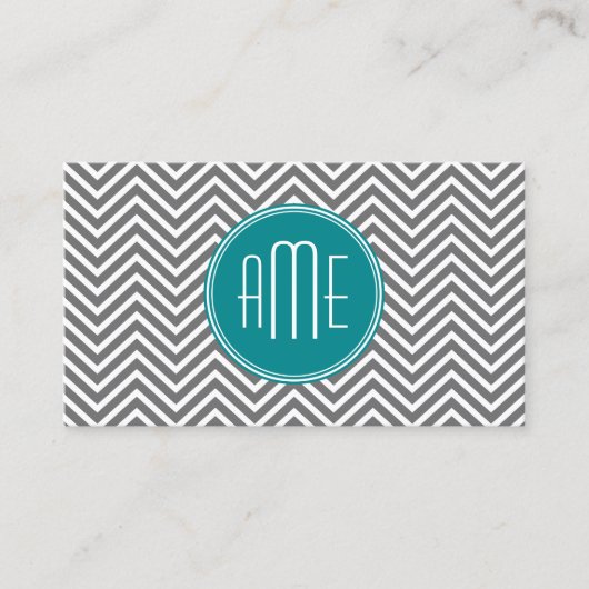 Aquamarine Karkohle Chevrons Custom Monogram Visitenkarte (Vorderseite)