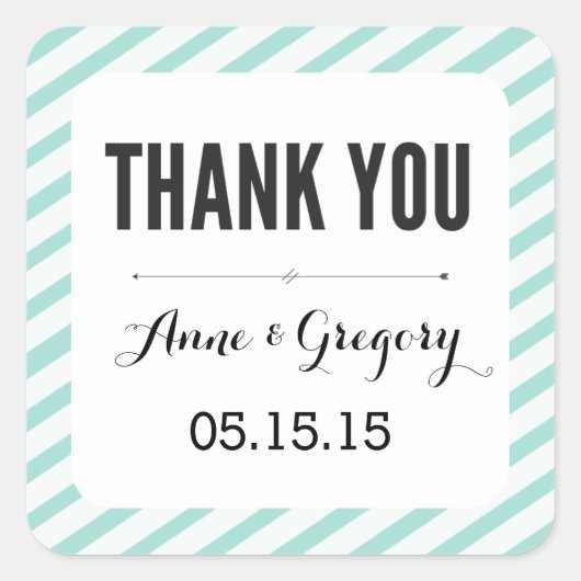 Aquamarine Karnevalsstreifen Danke für die Pflege Quadratischer Aufkleber (Vorderseite)
