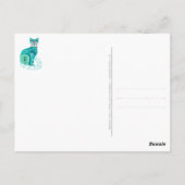 Aquamarine Katze im Folk Floral - rosa Postkarte (Rückseite)
