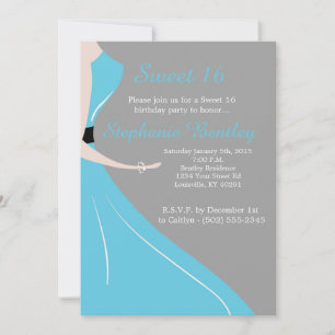 Aquamarine Kleidung Silhouette Sweet 16 Geburtstag Einladung