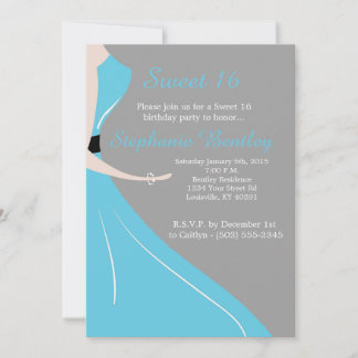 Aquamarine Kleidung Silhouette Sweet 16 Geburtstag Einladung