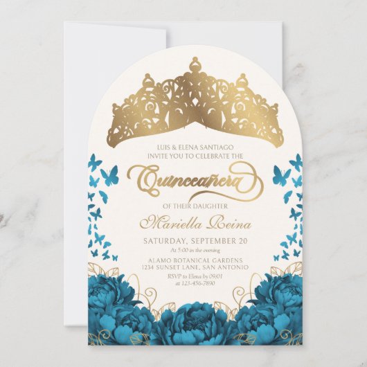 Aquamarine Königliche Krone Einladung (Vorderseite)