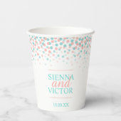 Aquamarine Korallenkonfetti Hochzeit individuelle  Pappbecher (Rückseite)