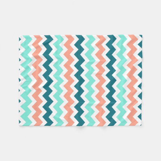 Aquamarine korallenrote blaue Zickzack Fleecedecke (Vorderseite (Horizontal))