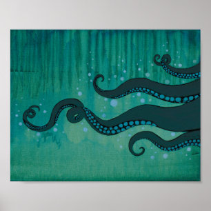 Aquamarine Kraken-Tentakel-Acrylmalerei-Plakat Poster