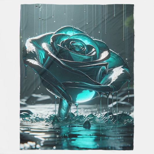 "Aquamarine KristallRose mit fallenden Regentropfe Fleecedecke (Vorderseite)