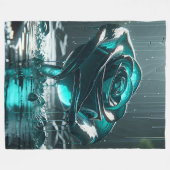 "Aquamarine KristallRose mit fallenden Regentropfe Fleecedecke (Vorderseite (Horizontal))