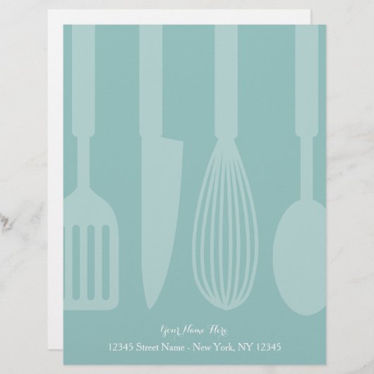 Aquamarine Küchenutensilien für Schreibwaren Briefkopf (Vorne/Hinten)