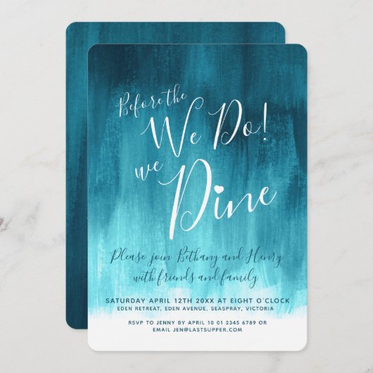 Aquamarine Kunst Probe Abendessen vor uns lädt ein Einladung (Vorne/Hinten)