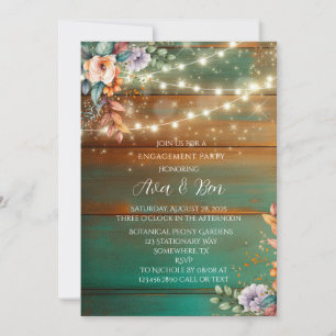 Aquamarine Kupfer-Holz-Peony Light-Engagement Part Einladung