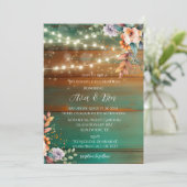 Aquamarine Kupferholz-Peony Lights Hochzeitsstimmu Einladung (Stehend Vorderseite)