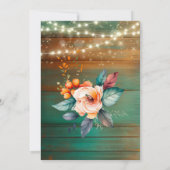 Aquamarine Kupferholz-Peony Lights Hochzeitsstimmu Einladung (Rückseite)