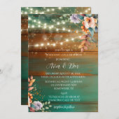 Aquamarine Kupferholz-Peony Lights Hochzeitsstimmu Einladung (Vorne/Hinten)