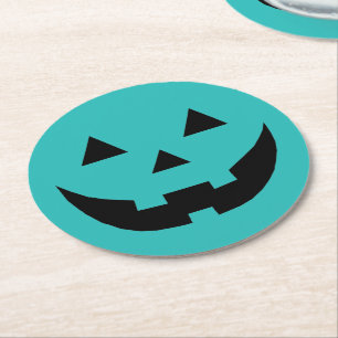Aquamarine Kürbislaterne Kürbisgesicht Halloween Runder Pappuntersetzer