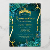 Aquamarine, lebendige Goldflora-Schmetterling-Quin Folieneinladung (Vorderseite)