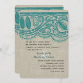 Aquamarine Leinenspitze-Vintage moderne Einladung (Vorne/Hinten)
