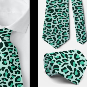 Aquamarine Leopard Print Trauzeugen Punk Rock Hoch Krawatte