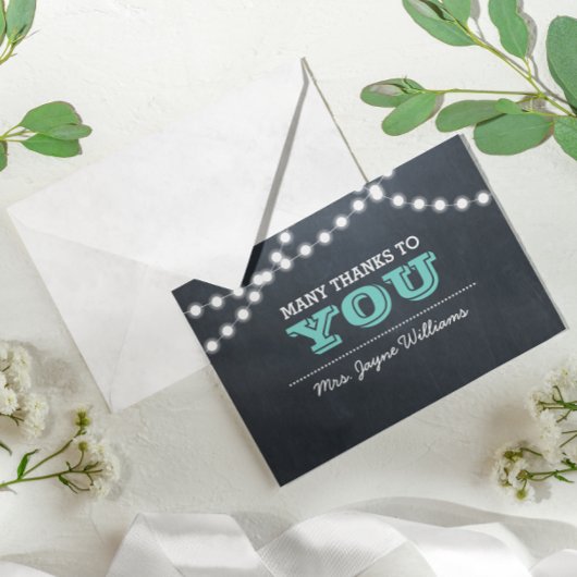 Aquamarine Leuchten auf der Tafel Danke Hinweis