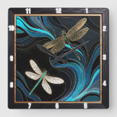 Aquamarine Libelle Abstrakt Quadratische Wanduhr (Vorderseite)