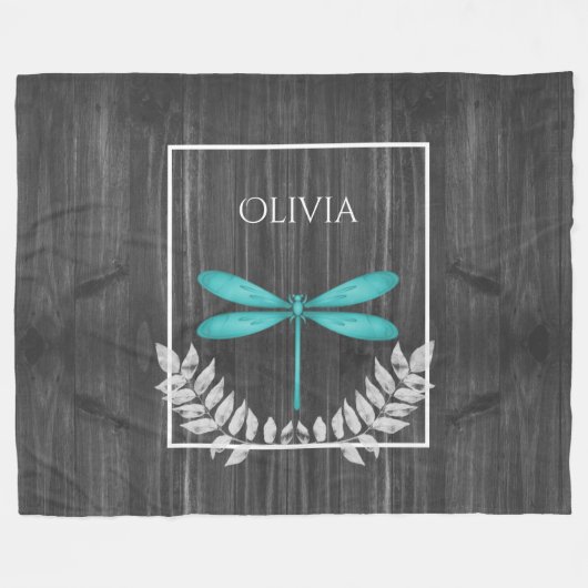 Aquamarine Libelle Rustikale Personalisierte Fleec Fleecedecke (Vorderseite (Horizontal))