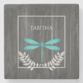 Aquamarine Libelle Rustikale Personalisierte Stone Steinuntersetzer (Vorderseite)