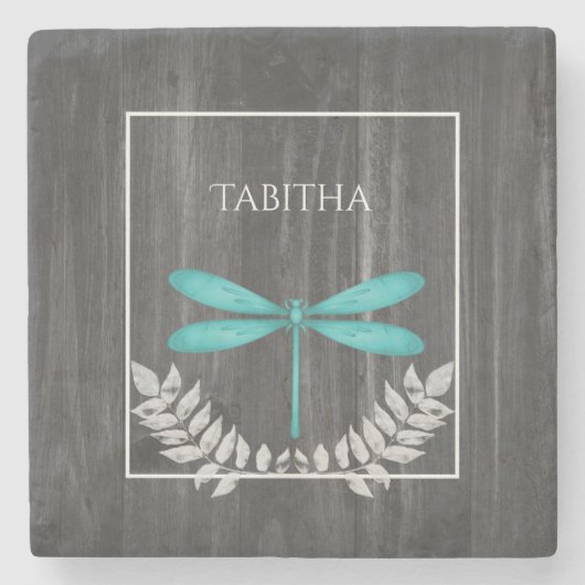 Aquamarine Libelle Rustikale Personalisierte Stone Steinuntersetzer (Vorderseite)