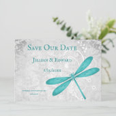 Aquamarine Libelle Save the Date Ankündigung (Stehend Vorderseite)