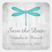 Aquamarine Libellenfliege Save the Date Stickers (Vorderseite)