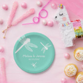 Aquamarine Libellenhochzeit Pappteller (Party)