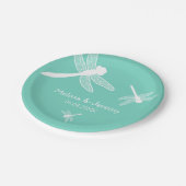 Aquamarine Libellenhochzeit Pappteller (Schrägansicht)
