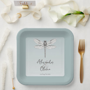 Aquamarine Libellenhochzeit Pappteller