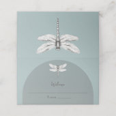Aquamarine Libellenhochzeit Platzkarte (Außenseite Aufgefaltet)