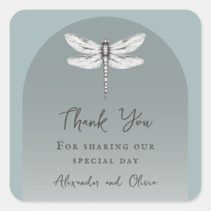 Aquamarine Libellenhochzeit Quadratischer Aufkleber