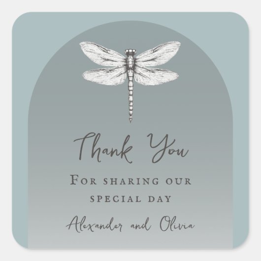 Aquamarine Libellenhochzeit Quadratischer Aufkleber (Vorderseite)