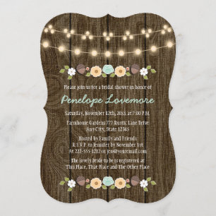 Aquamarine Lichtreihe Fall Rustikales Brautparty Einladung