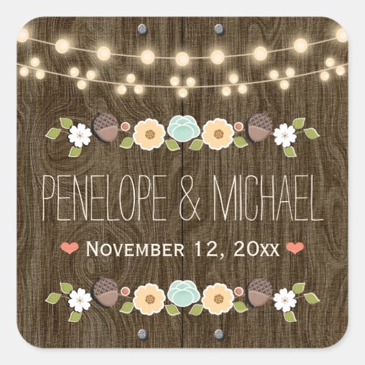 Aquamarine Lichtreihe Rustikale Herbstverrägung Quadratischer Aufkleber (Vorderseite)