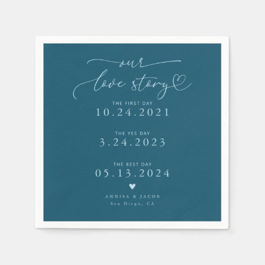 Aquamarine Liebe-Geschichte Elegante Script-Hochze Serviette (Vorderseite)