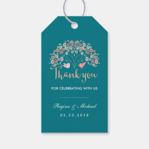 Aquamarine Liebesvögel Blumenschrift Danke, Gesche Geschenkanhänger