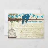 Aquamarine Liebesvögel, die auf einer Baumhochzeit Einladung (Vorderseite)
