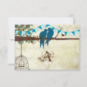 Aquamarine Liebesvögel, die auf einer Baumhochzeit Einladung (Rückseite)