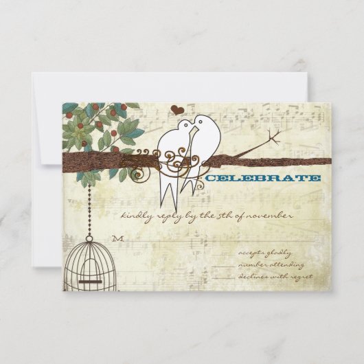Aquamarine Liebesvögel, die auf einer Baumhochzeit Einladung (Vorderseite)