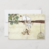 Aquamarine Liebesvögel, die auf einer Baumhochzeit Einladung (Rückseite)