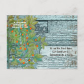 Aquamarine Liebesvögel, die Save the Date in einem Ankündigungspostkarte (Rückseite)